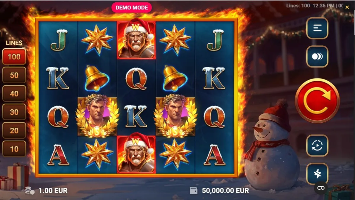 Tampilan visual slot Frosty Rage dengan tema gladiator Natal