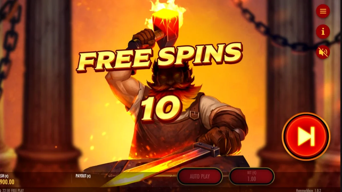 Tampilan visual slot Hammerblaze dengan tema bengkel dewa Yunani